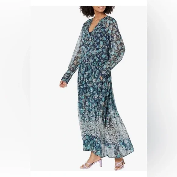 Free People Blue See It Through Floral Long Sleeve Maxi Dress size XS new - Picture 6 of 6